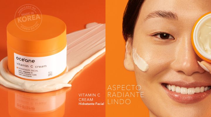modelo mostrando produto com vitamina c
