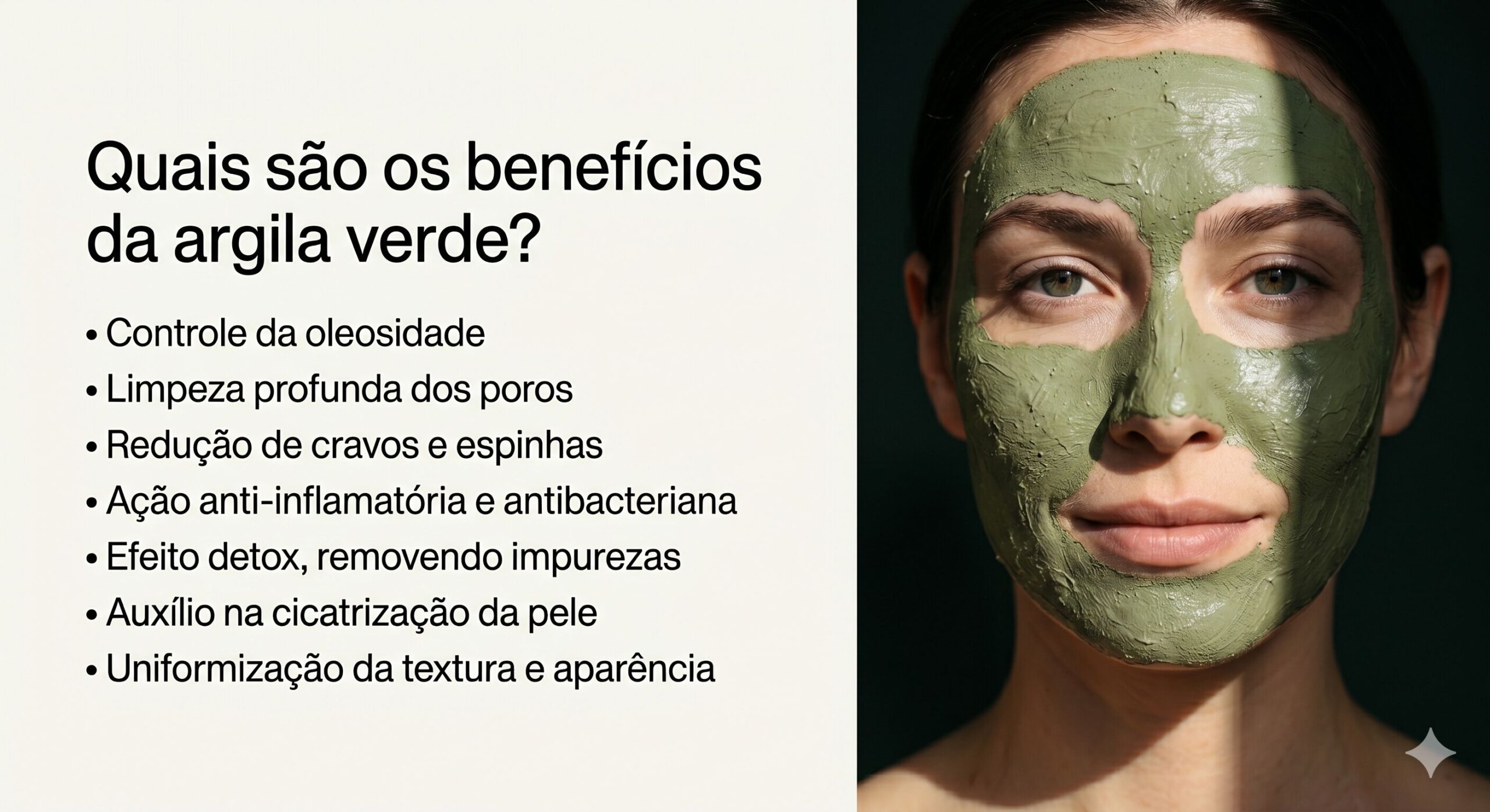 Mulher com máscara de argila verde no rosto