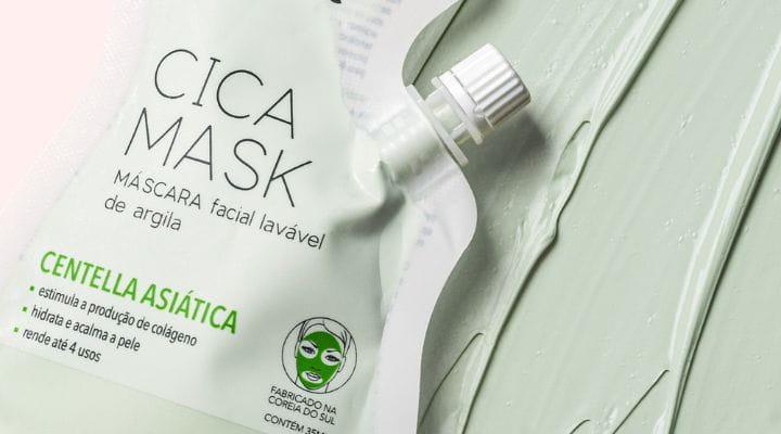 Embalagem de máscara facial lavável de argila e centella asiática