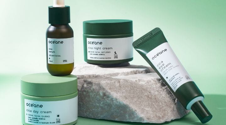 Produtos de Skincare com Centella Asiática: creme diurno, creme noturno, creme de olhos e sérum