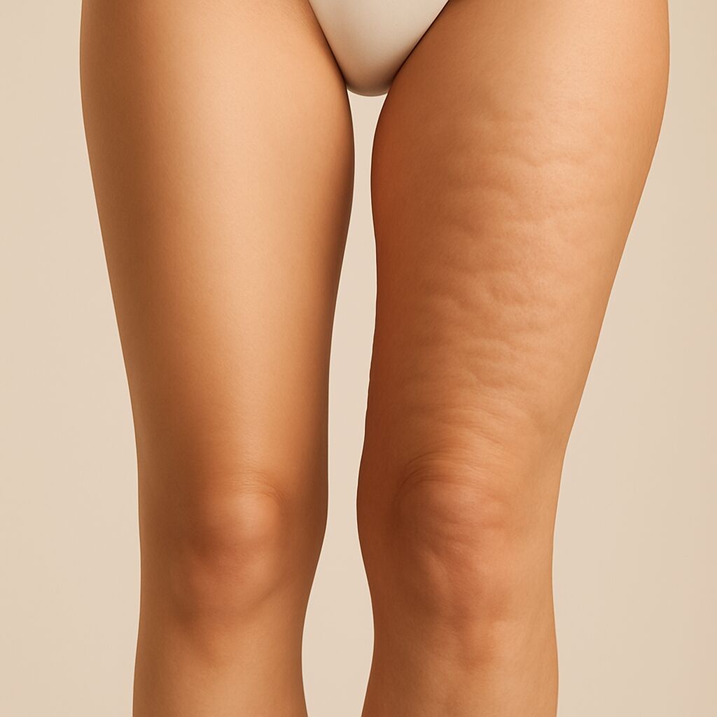 Pele com estrias nas pernas de mulher