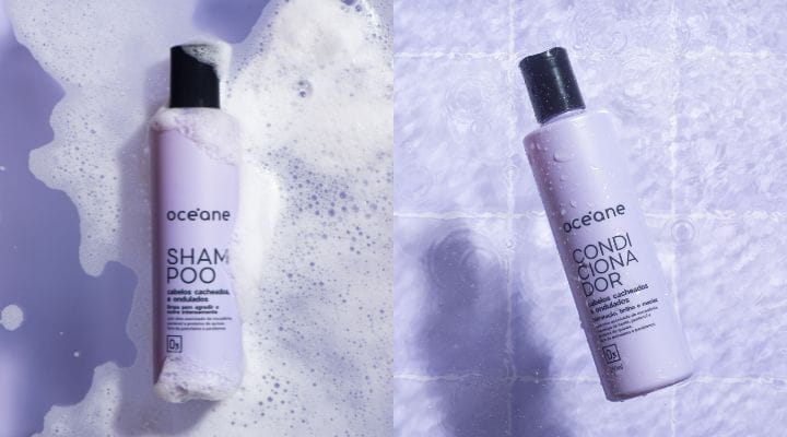 Kit de Shampoo e Condicionador Océane com embalagem roxa