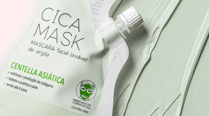 Embalagem de máscara hidratante de argila e centella asiática