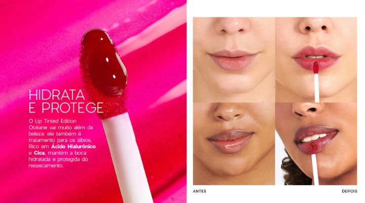 Lip tint Océane aplicado na boca 