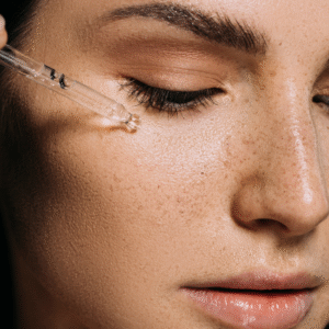 destaque modelo passando oleo nas sardas