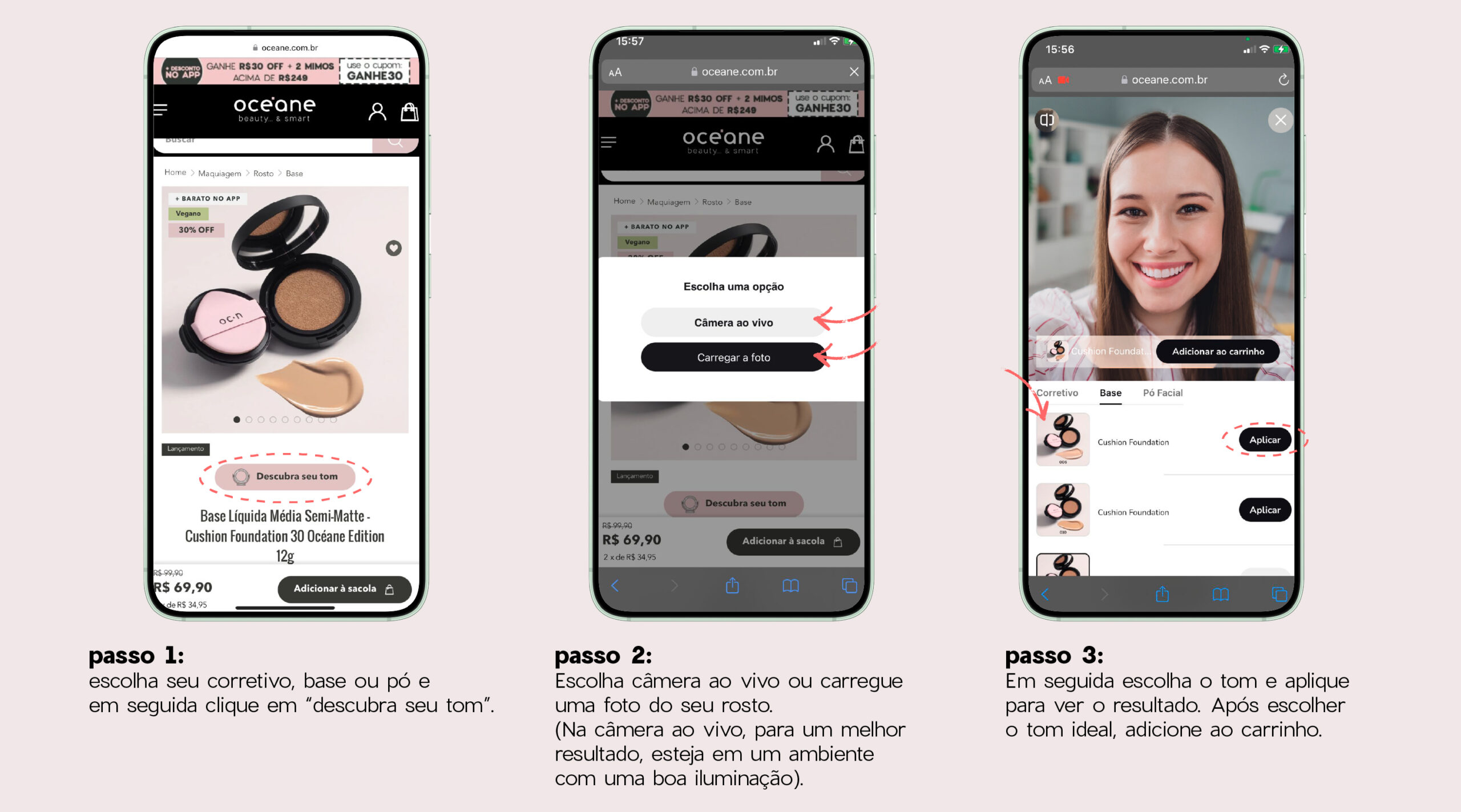 Passos para usar a função de webcam no site Oceane