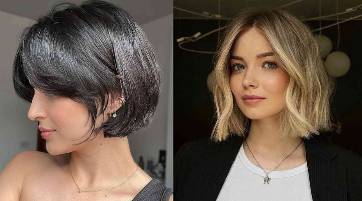 mulher de cabelo curto, no estilo short bob