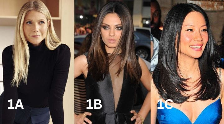 Atrizes Gwyneth Paltrow, Mila Kunis e Lucy Liu com cabelo liso