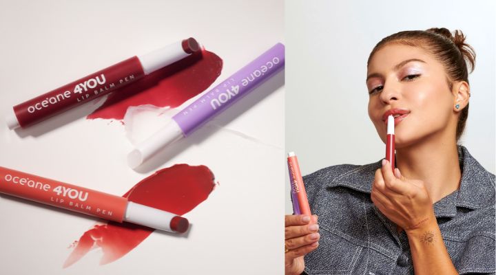 modelo passando hidratante labial