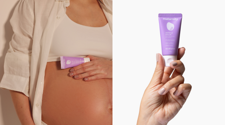 modelo passando produto para gravida na barriga