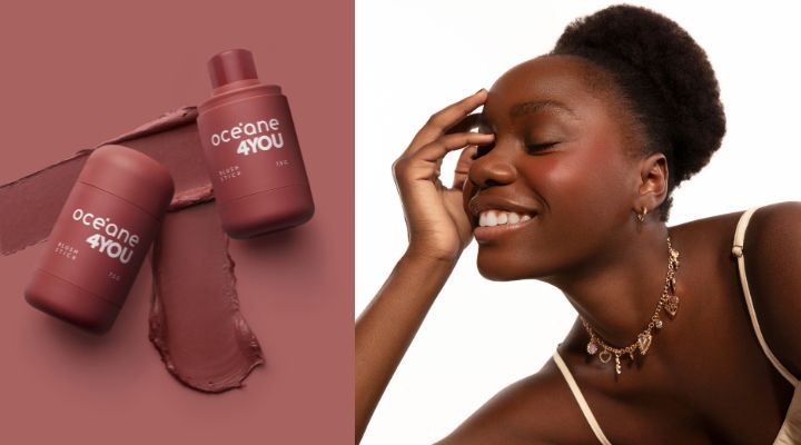 Produtos Oceane 4You com modelo sorrindo.