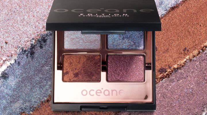 Paleta de sombras Oceane com quatro cores variadas.