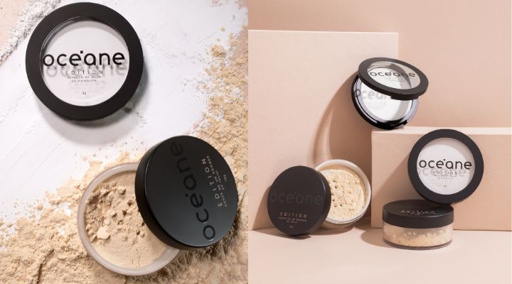 Pó facial Oceane em embalagem estilizada