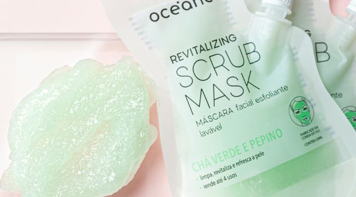 Máscara facial esfoliante de chá verde e pepino