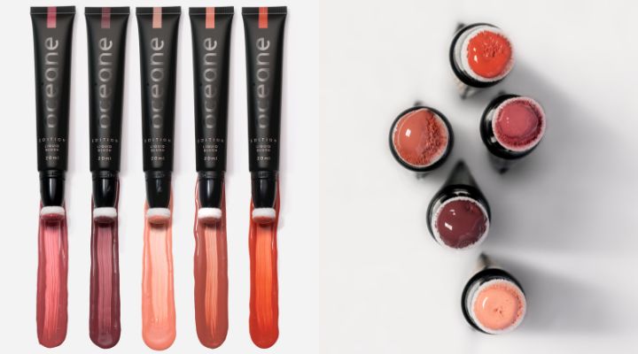 Diferentes tonalidades de batons em tubos e frascos.