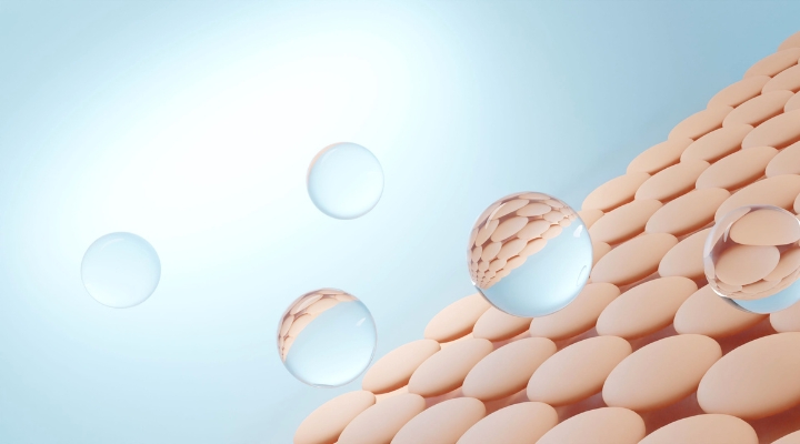 Bolas de água sobre superfície de textura suave